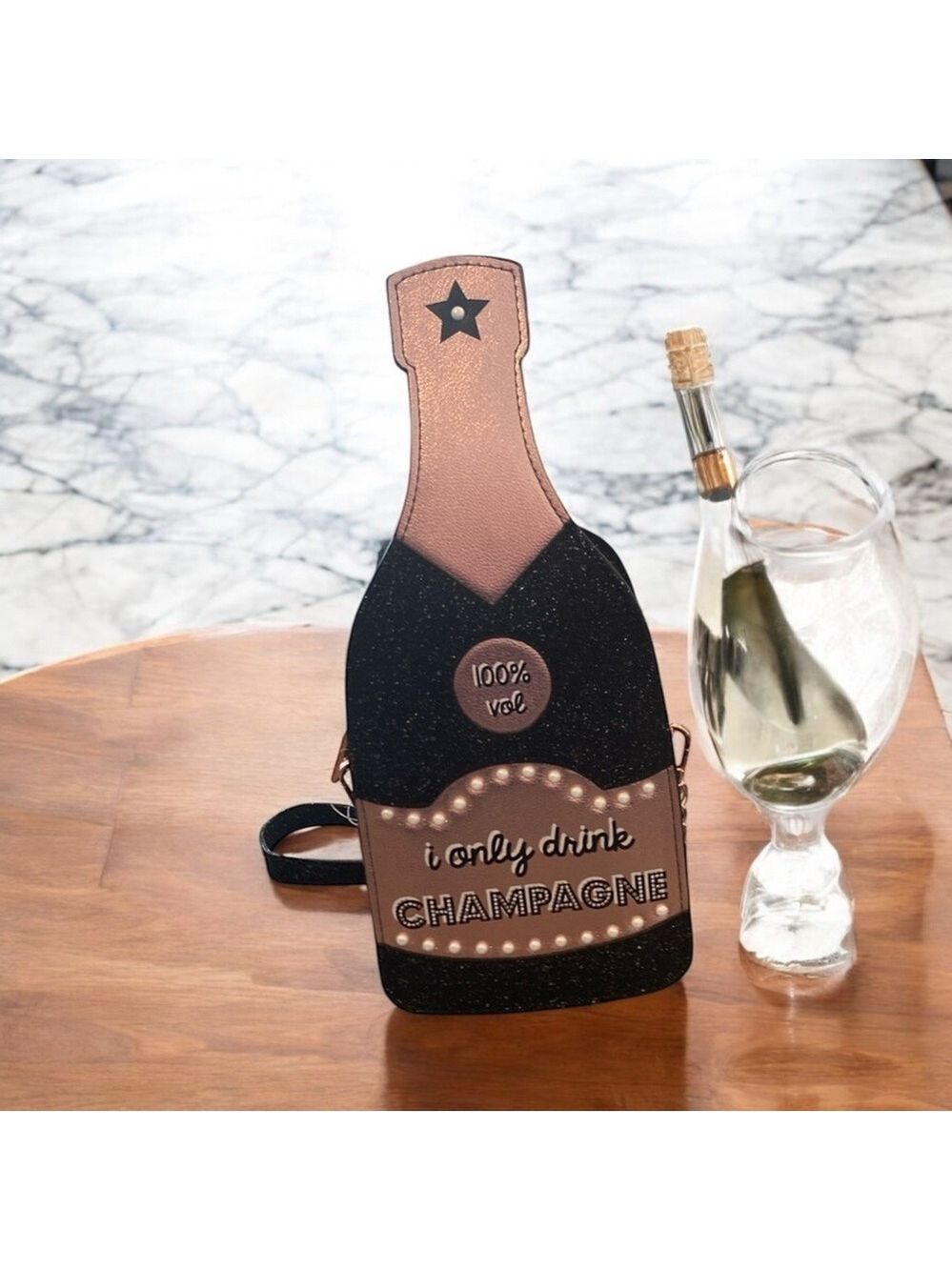 Champagne Bottle glitter crossbody purse by Skinny Dip London